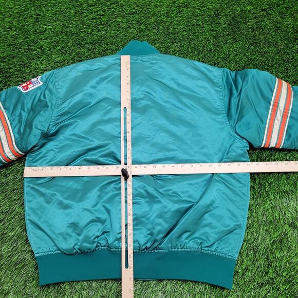 Vintage 90s Miami Dolphins Varsity Jacket Large 24x25 Cropped Baggy Satin - Picture 11 of 14